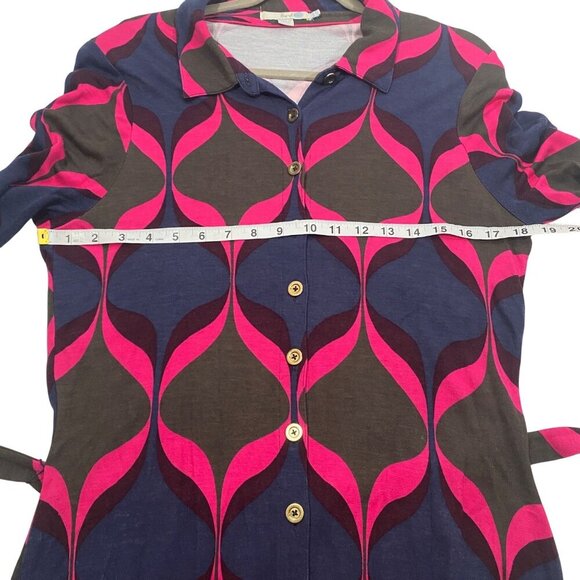 Boden stretch jersey knit Geometric print Button up Long Sleeve Shirt Dress belt - Picture 8 of 10